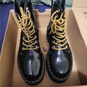Dr. Martens Glossy Black Boots with Yellow Laces